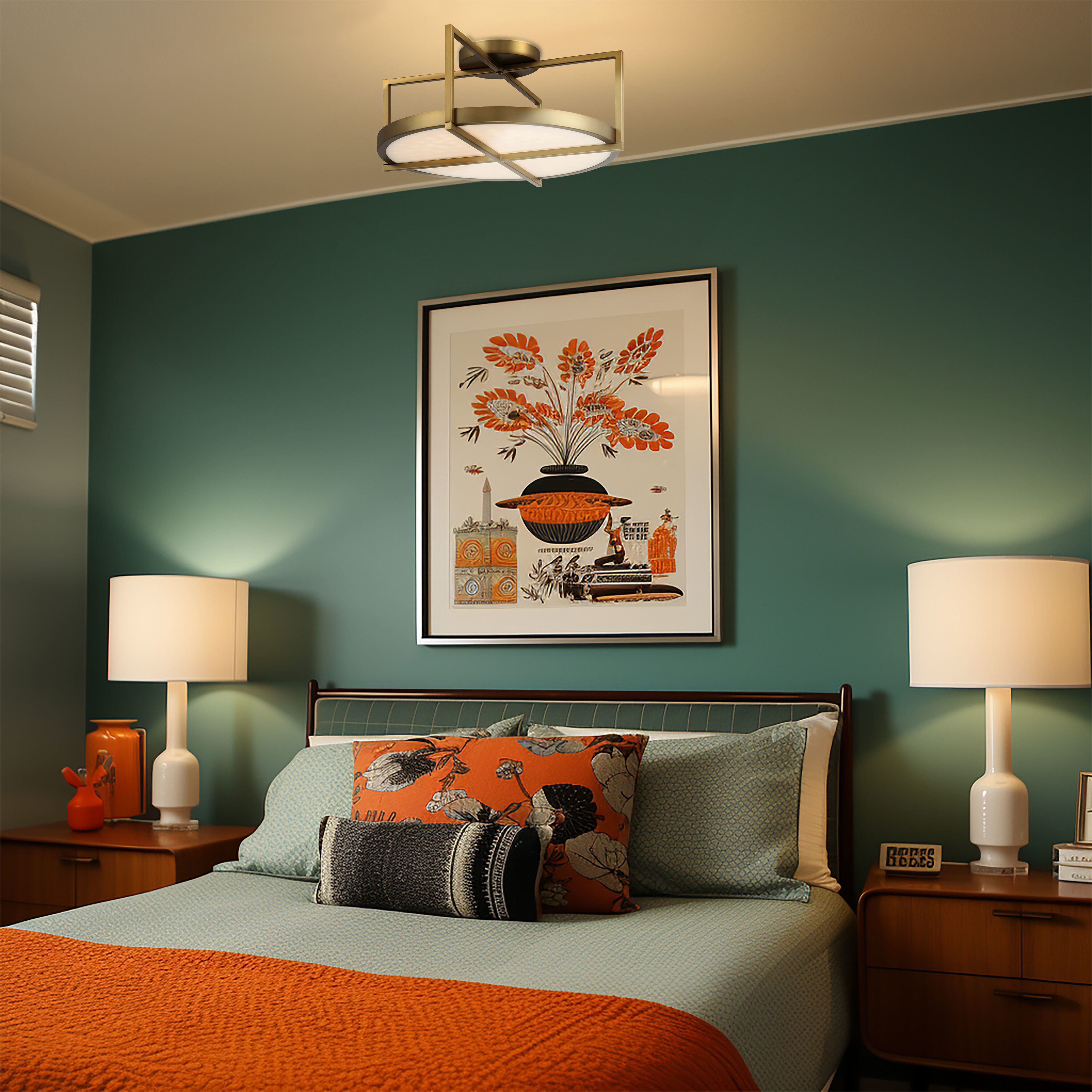 Boada LED 18 inch Soft Brass Semi Flush Ceiling Light